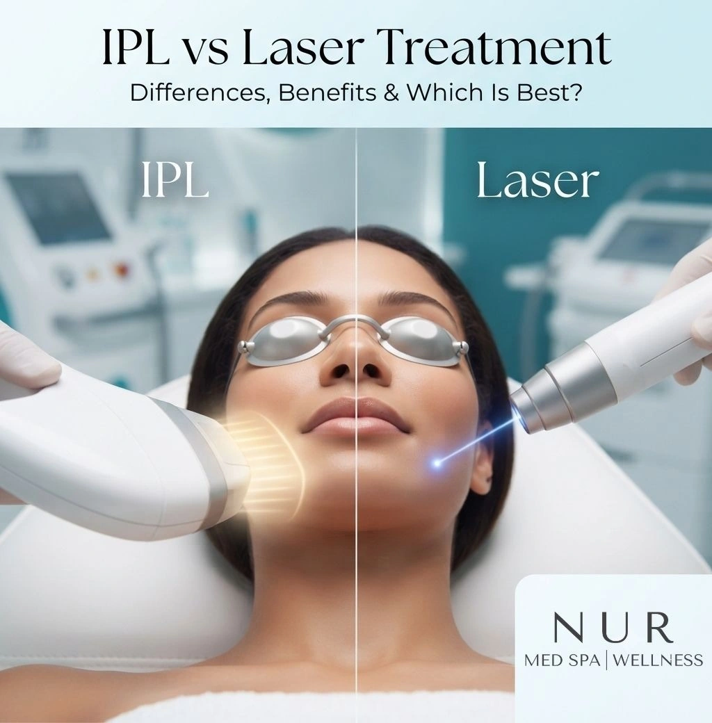 Infographic showing IPL vs Laser Treatments for skin