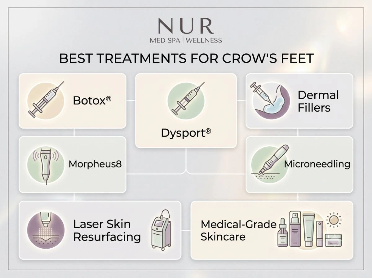 Infographic showing the best treatments for crow’s feet